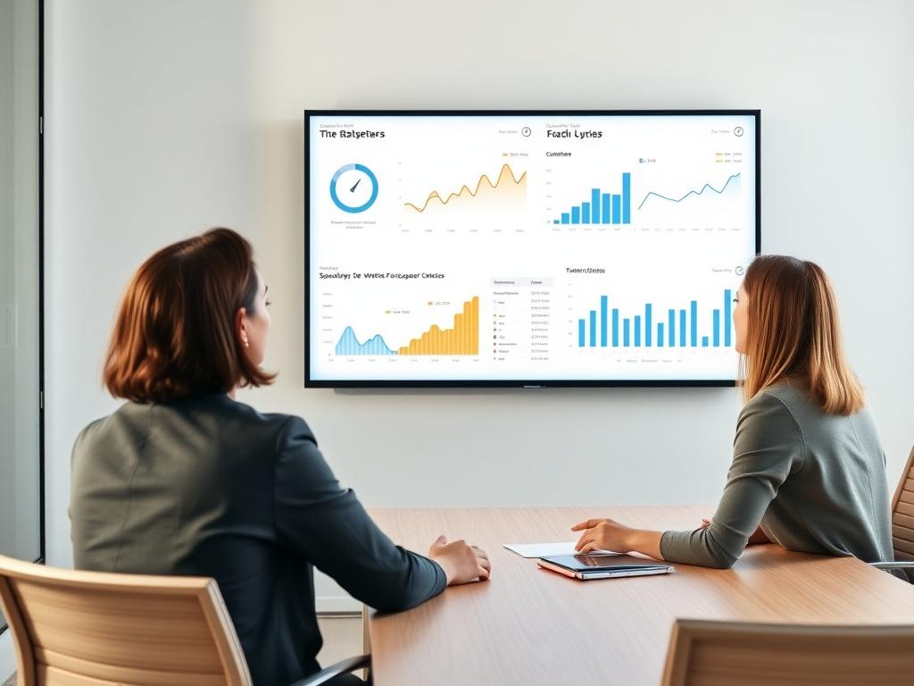 Team reviewing conversion funnel analytics on a wall screen