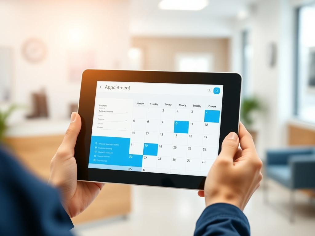 Clinic appointment booking screen on a tablet
