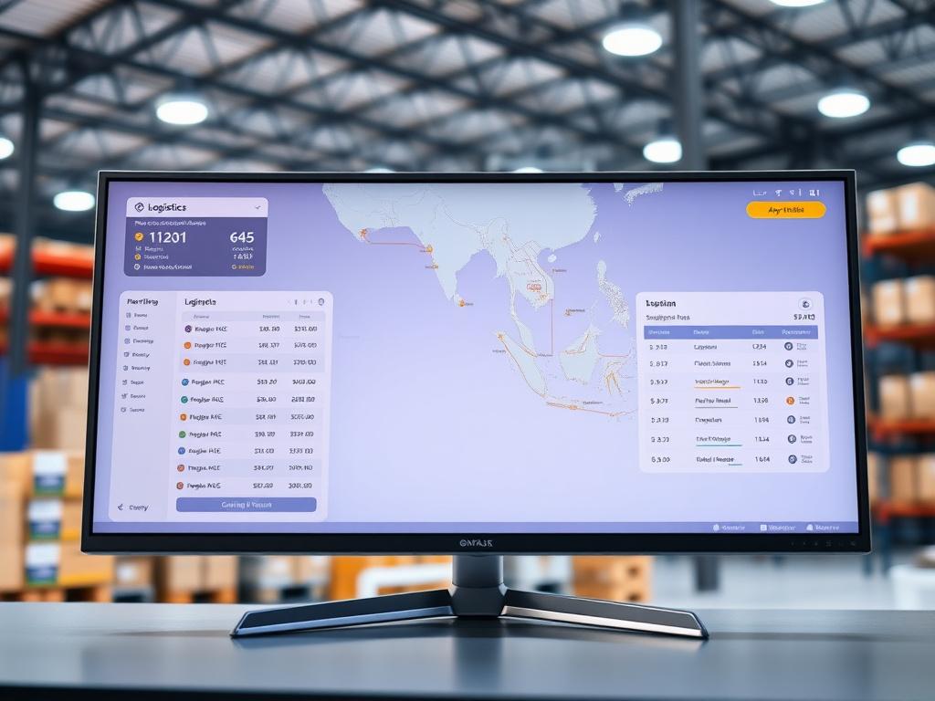 Logistics shipment tracking portal with Southeast Asia route map