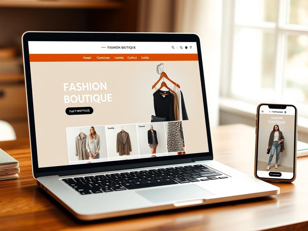 Fashion boutique online store shown on laptop and phone